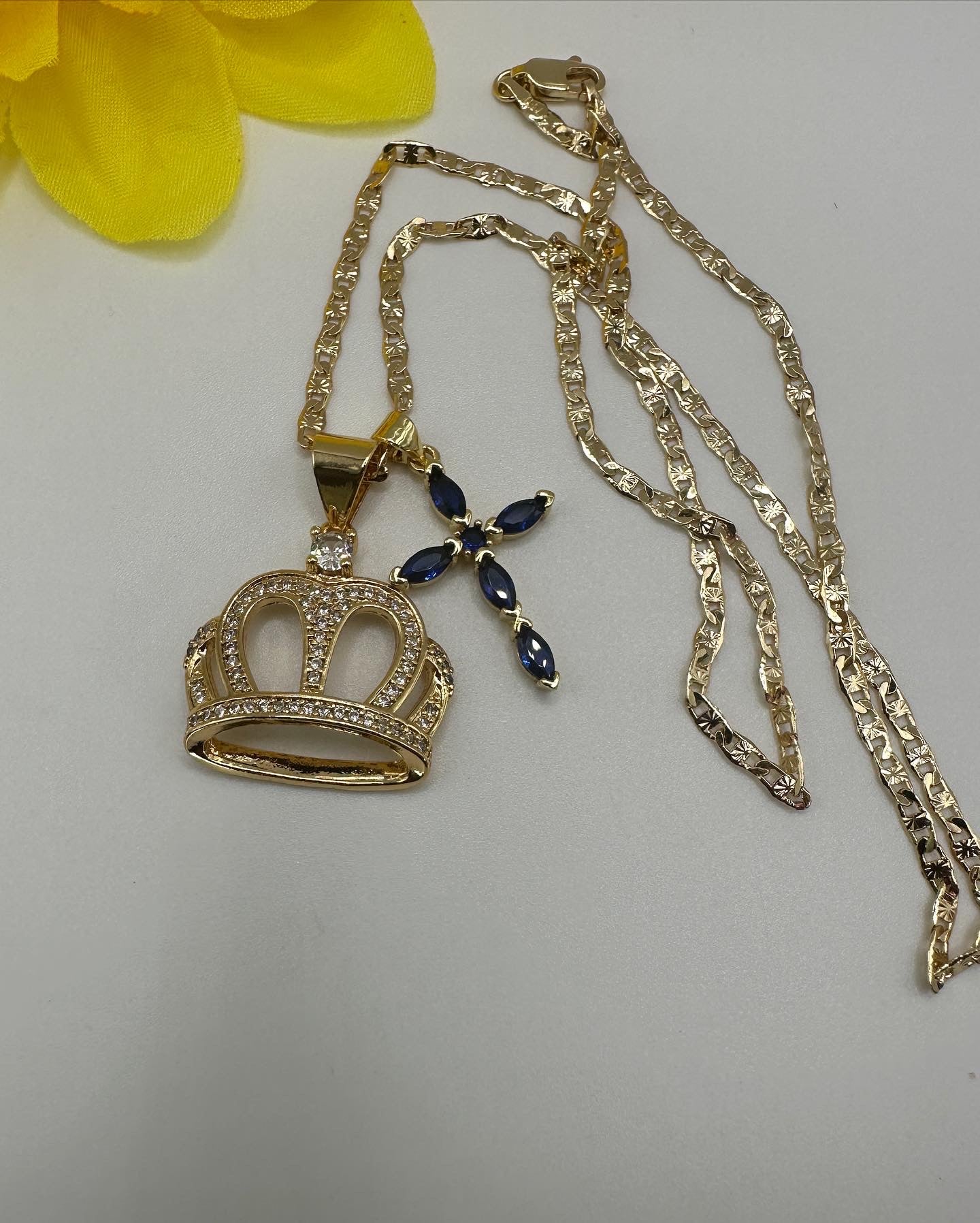 “Royal” Crown and Diamond Blue Necklace Set -Gold Plated “20”