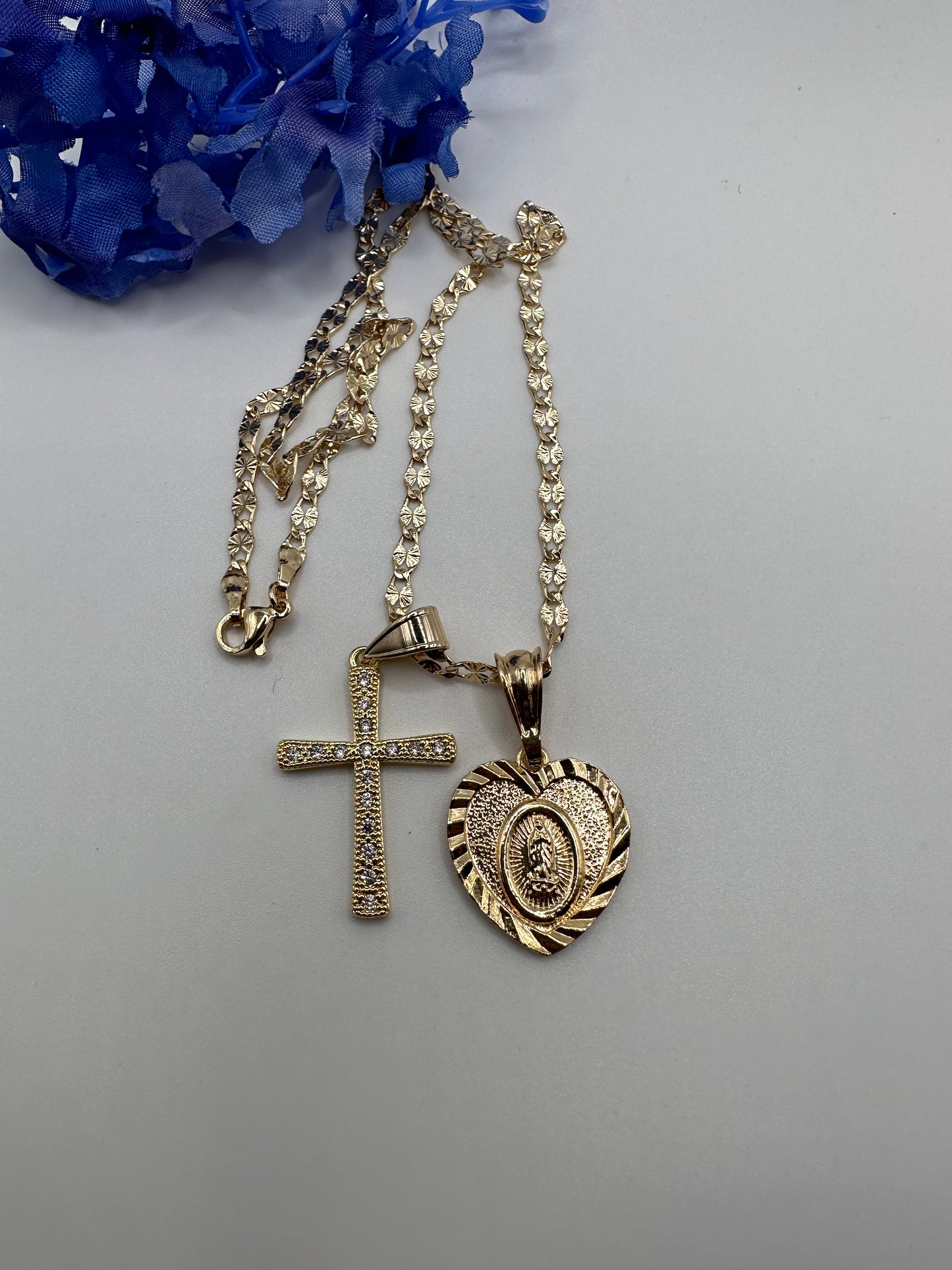 “Sweet” Cross & Virgin Necklace Set - Gold Plated