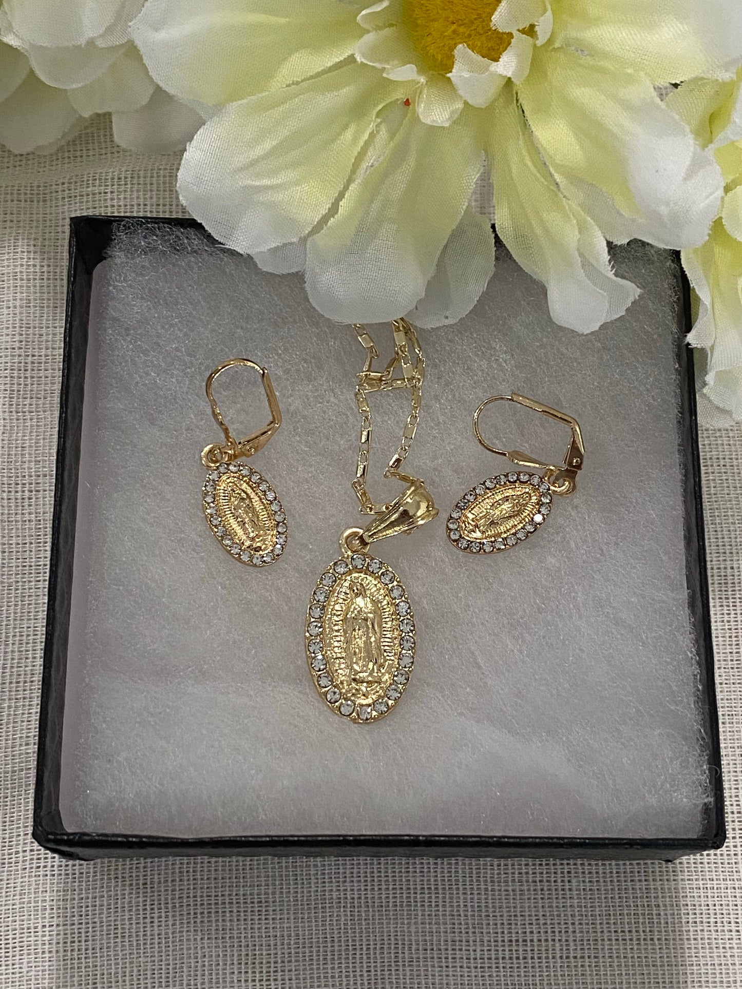 “Virgin Gems” Necklace Set with Matching Earrings-Gold Plated