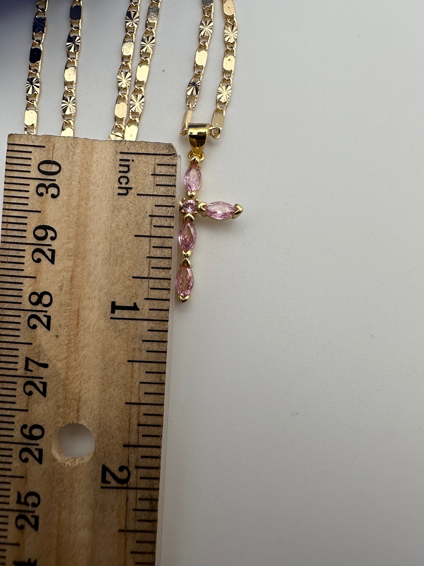 “Diamond Pink” Cross Necklace Gold Plated