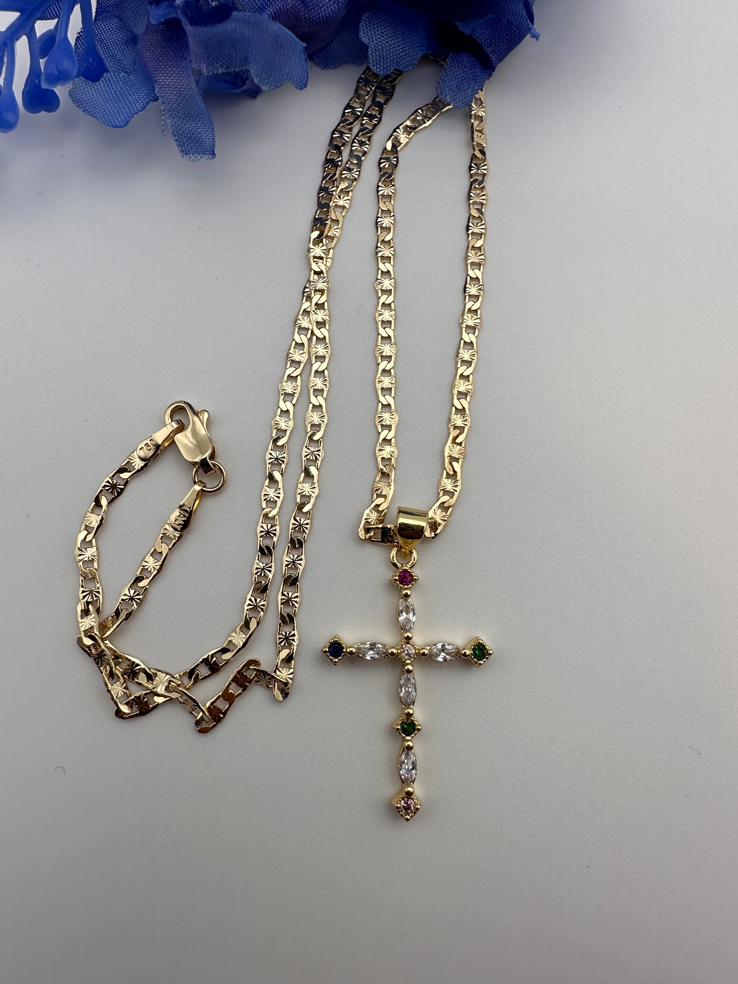 “Four Corners” Cross Necklace with 4 color stones