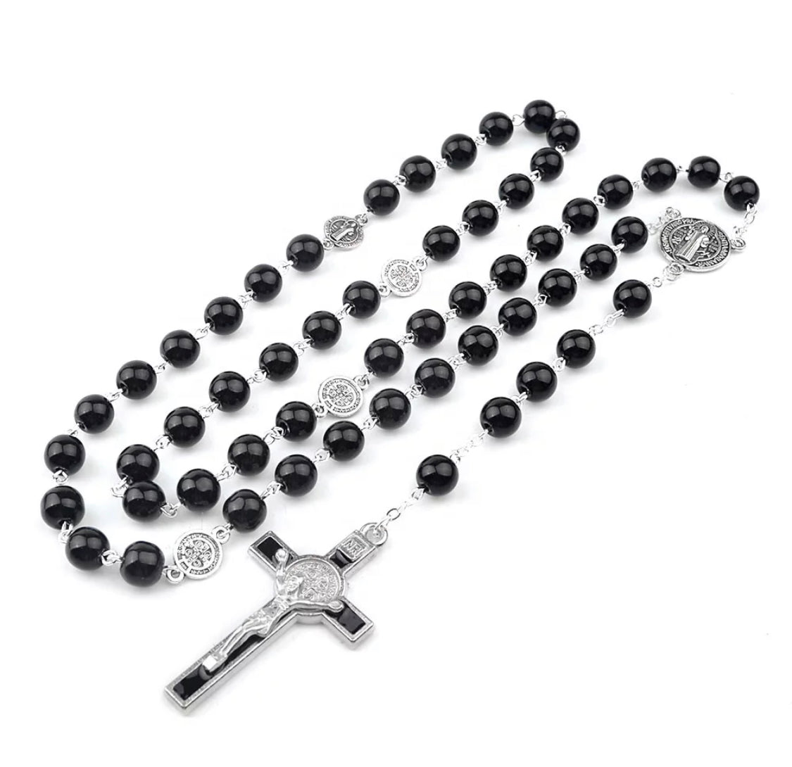 Bead St Benedict Black Hematite Natural Stone Rosary- San Benito Rosario