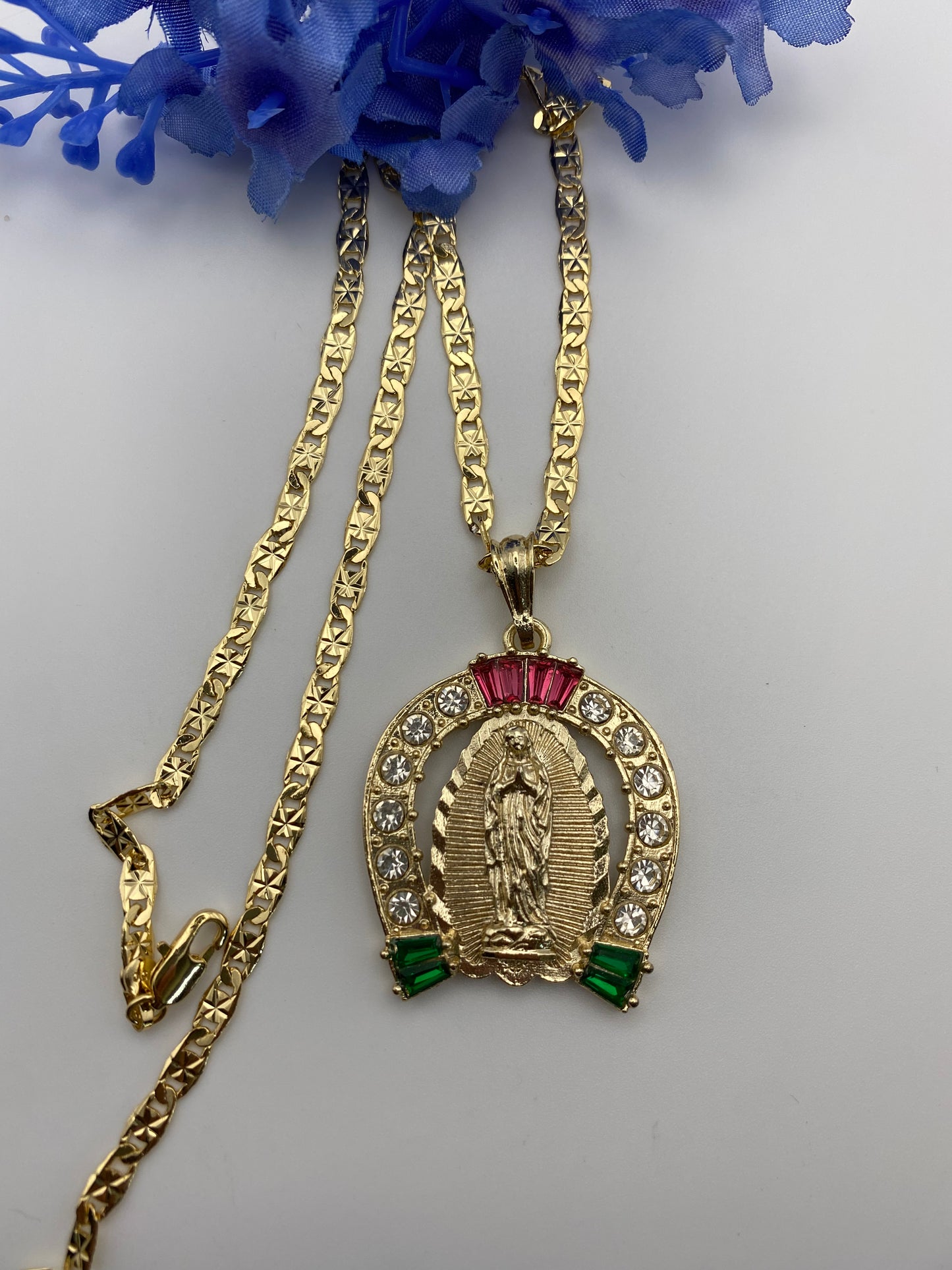 "Stone" Horse Shoe with Virgin Mary 18k Gold Plated