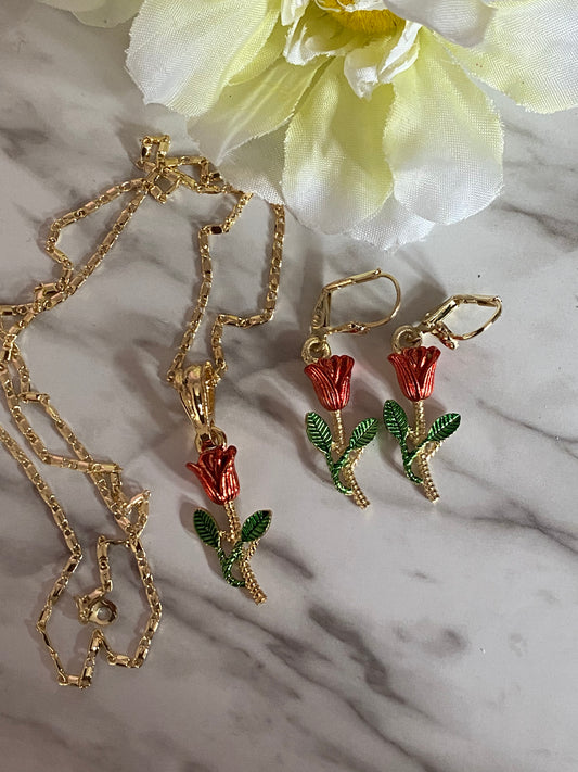 Rose Necklace & Earrings Set