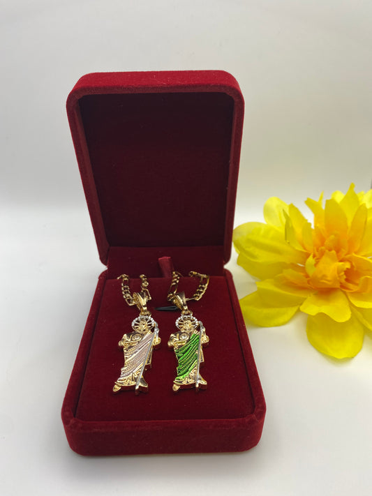 San Judas Tadeo Couples Necklace Set Gold Plated