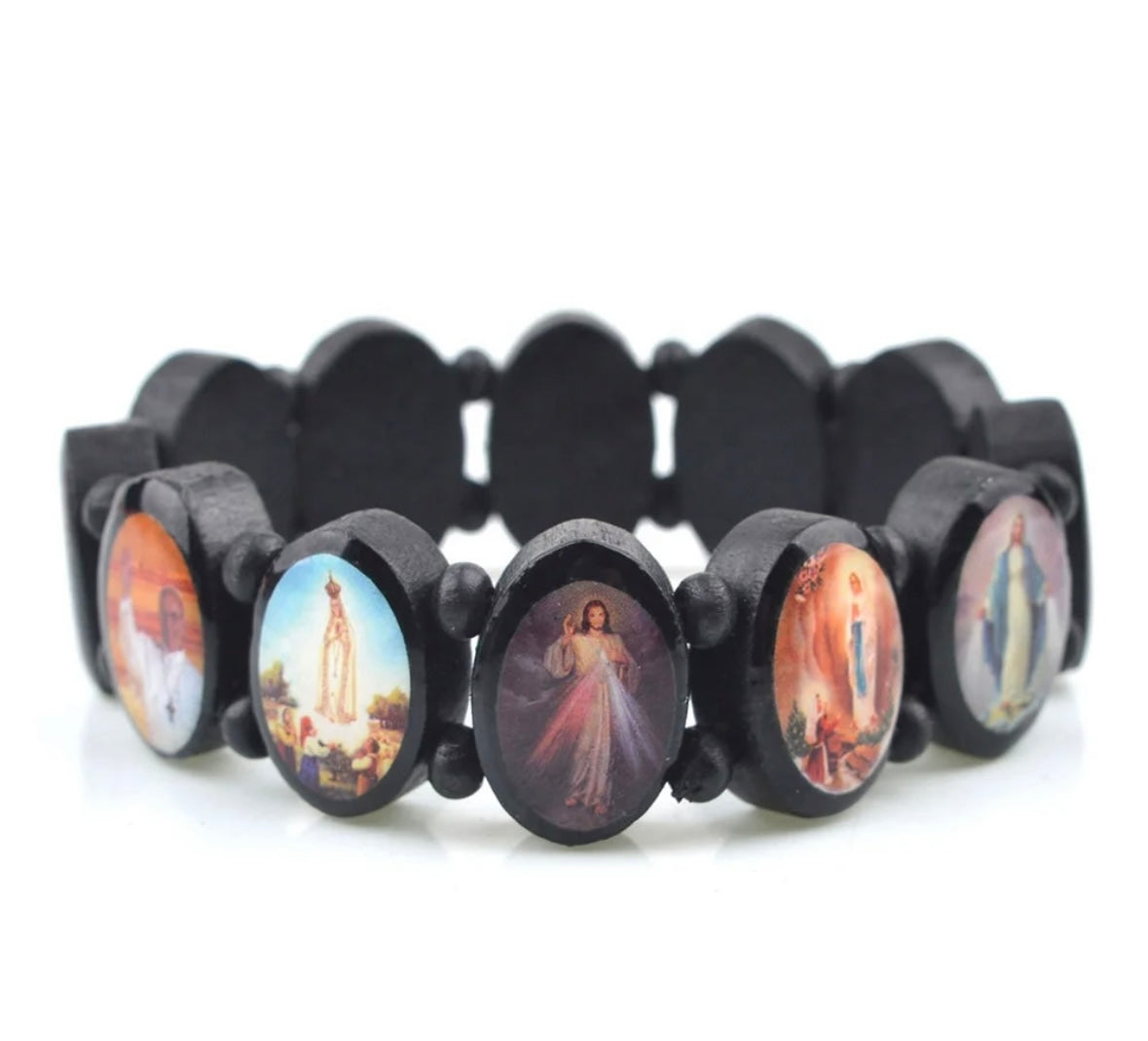 Religious Saints Wood Bracelets Jesus Virgin Mary Waterproof Handmade Elastic Bracelet