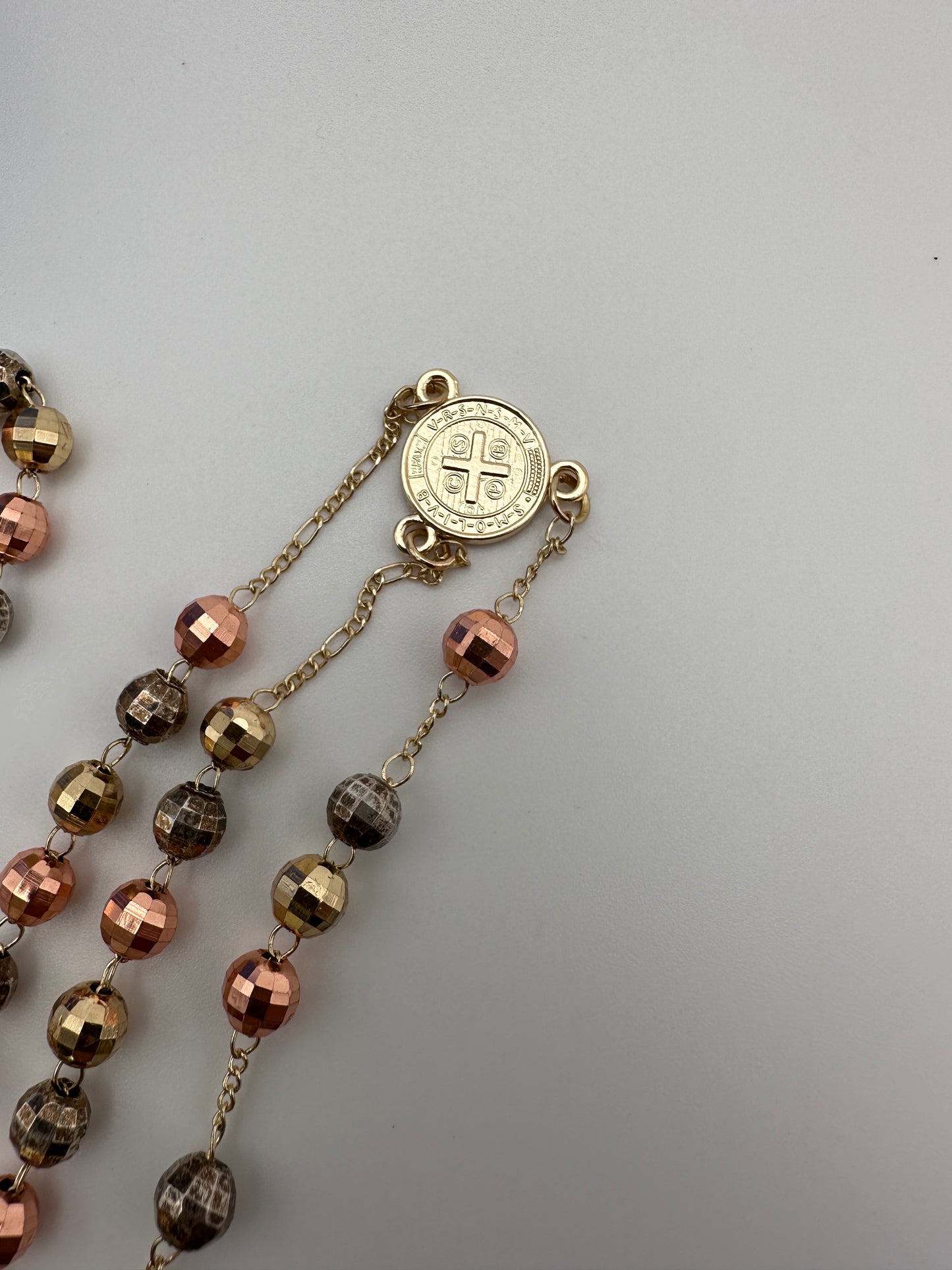 “St Benedict Rosary” Necklace tricolor Gold Plated Rosary