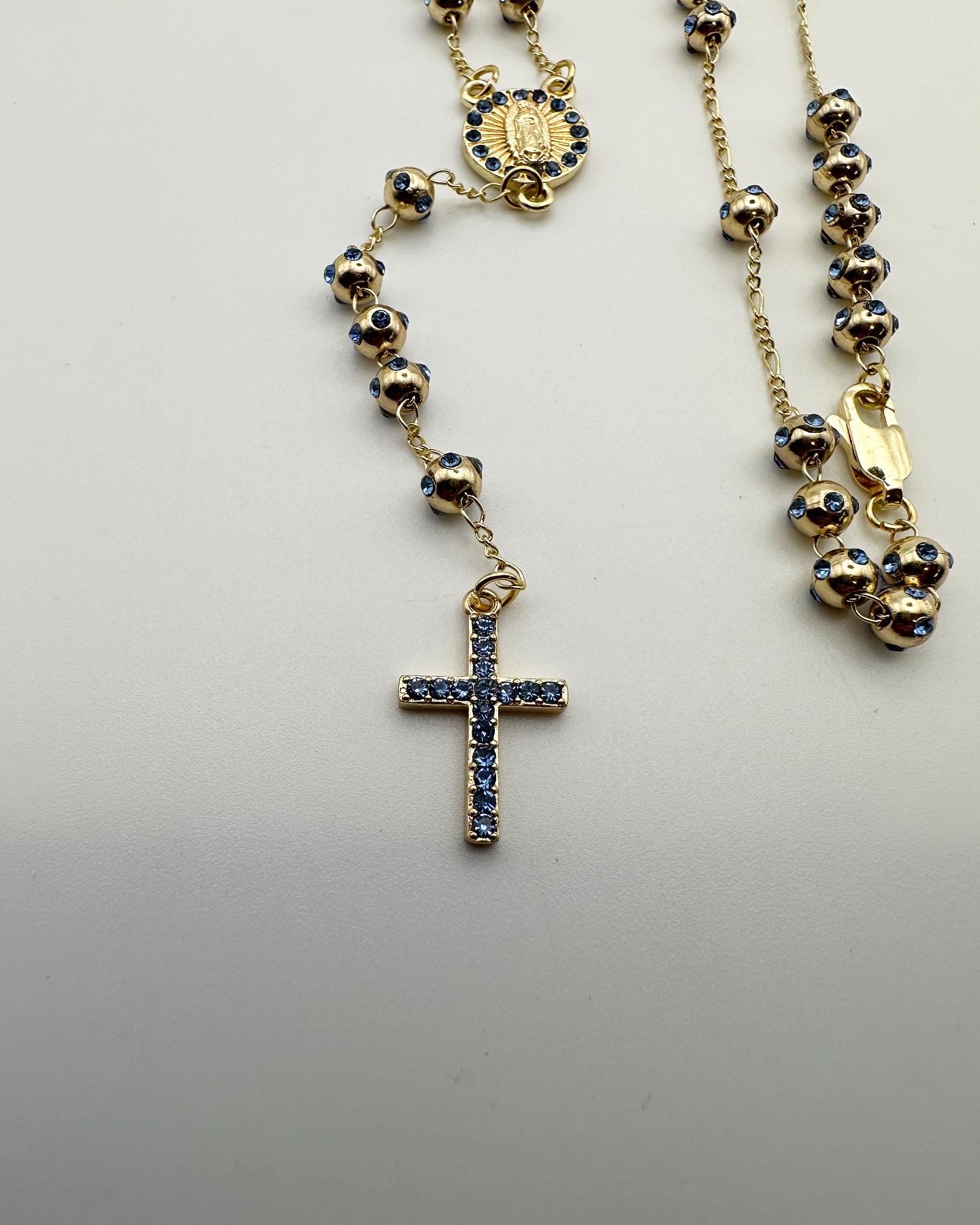 “My Rosary” Necklace with Blue diamonds stones Gold Plated