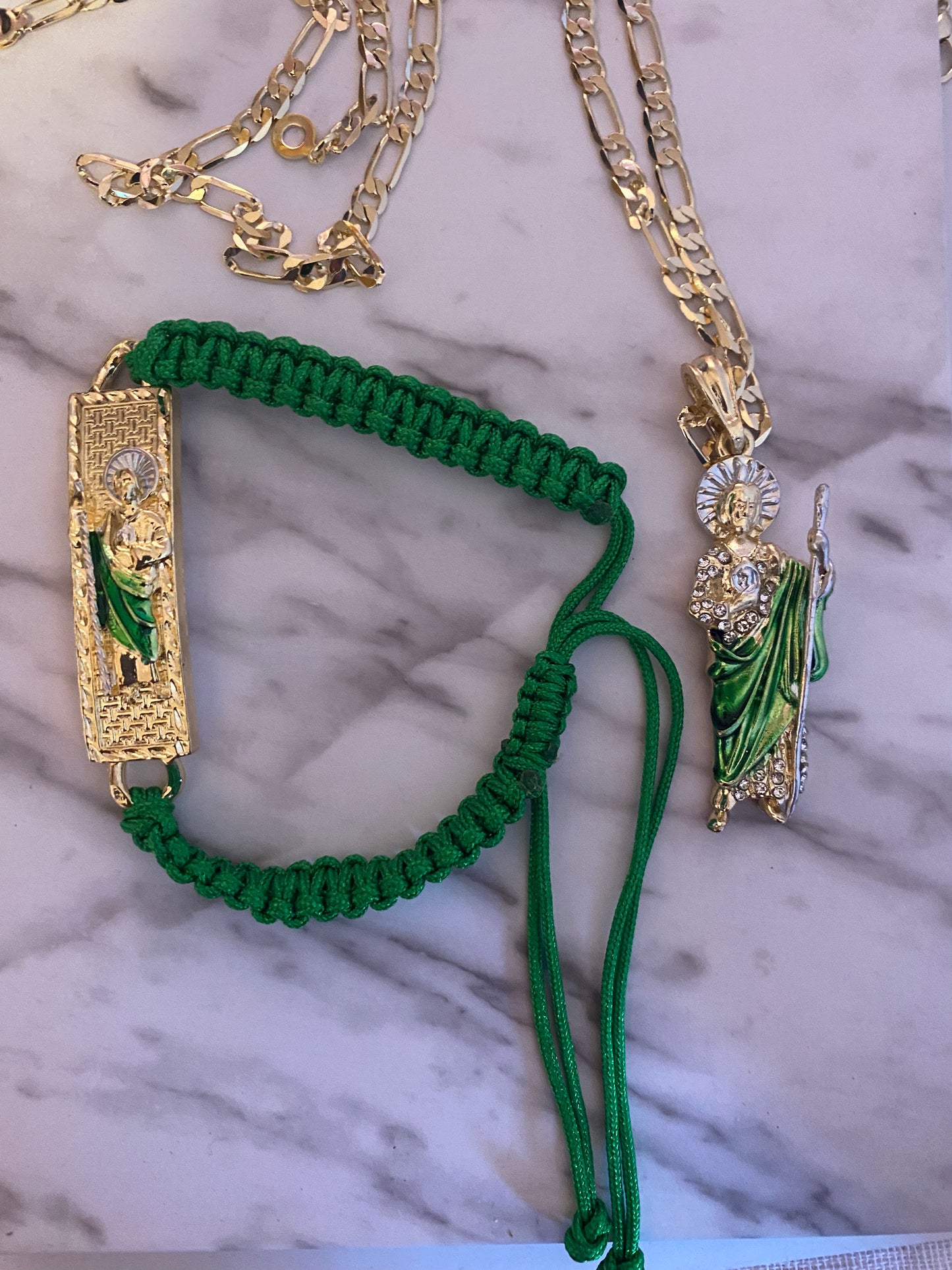 Iced San Judas Necklace & Rope Bracelet Set (St Jude)