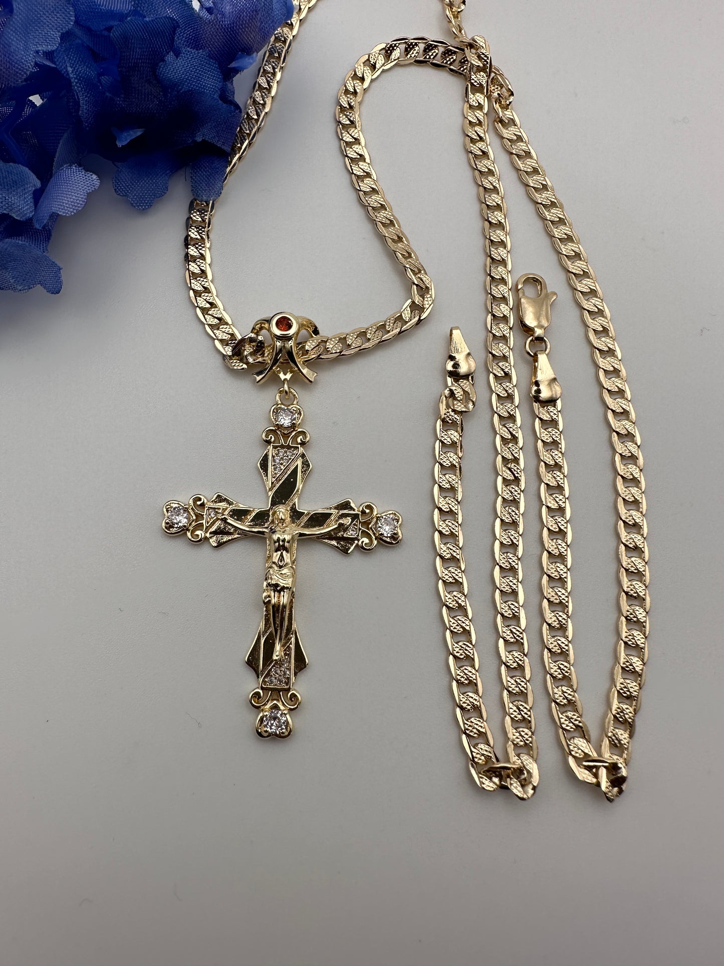 “Holly” Cross Jesus Necklace -Gold Plated