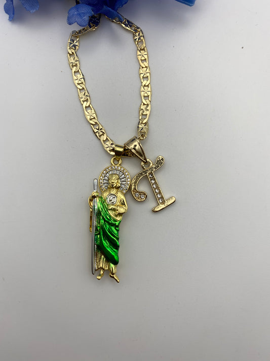 San Judas (Green Cape) with Diamond crown and Initial.