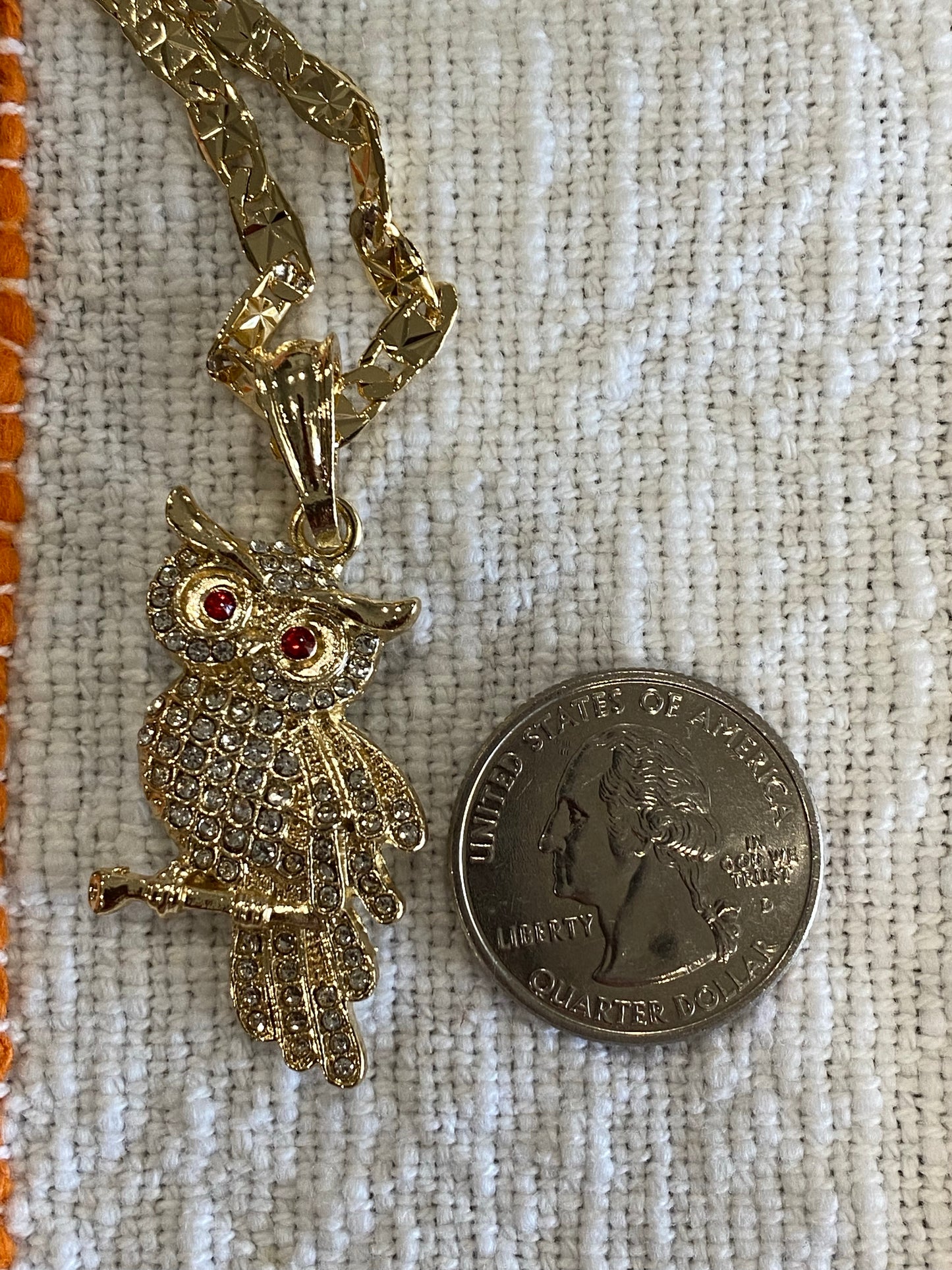 Owl Necklace with red diamonds stone