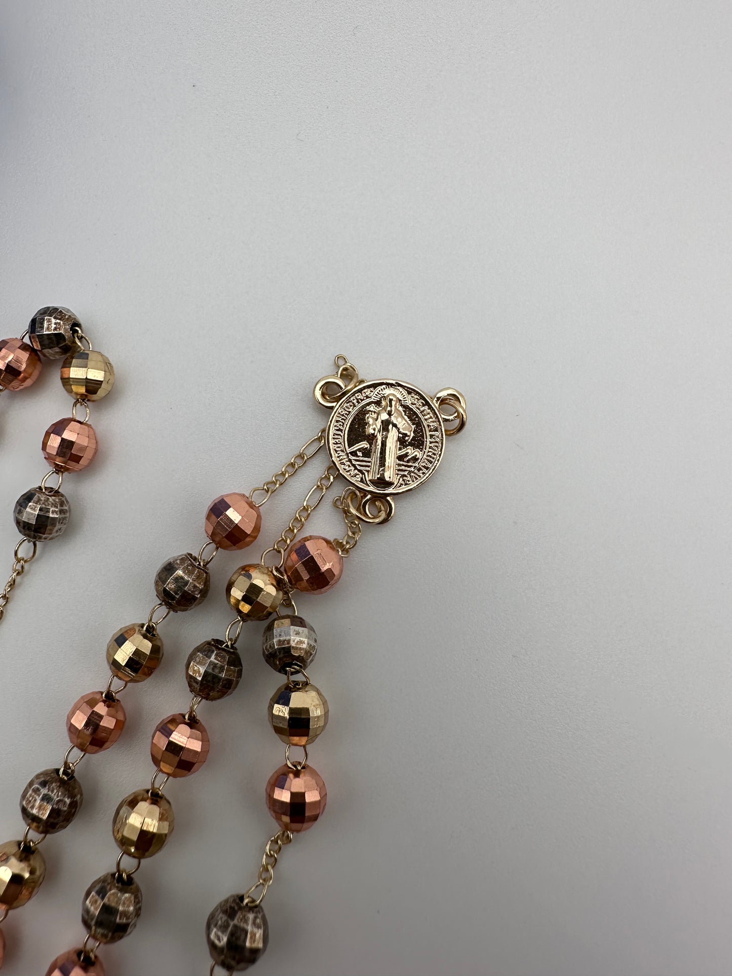 “St Benedict Rosary” Necklace tricolor Gold Plated Rosary