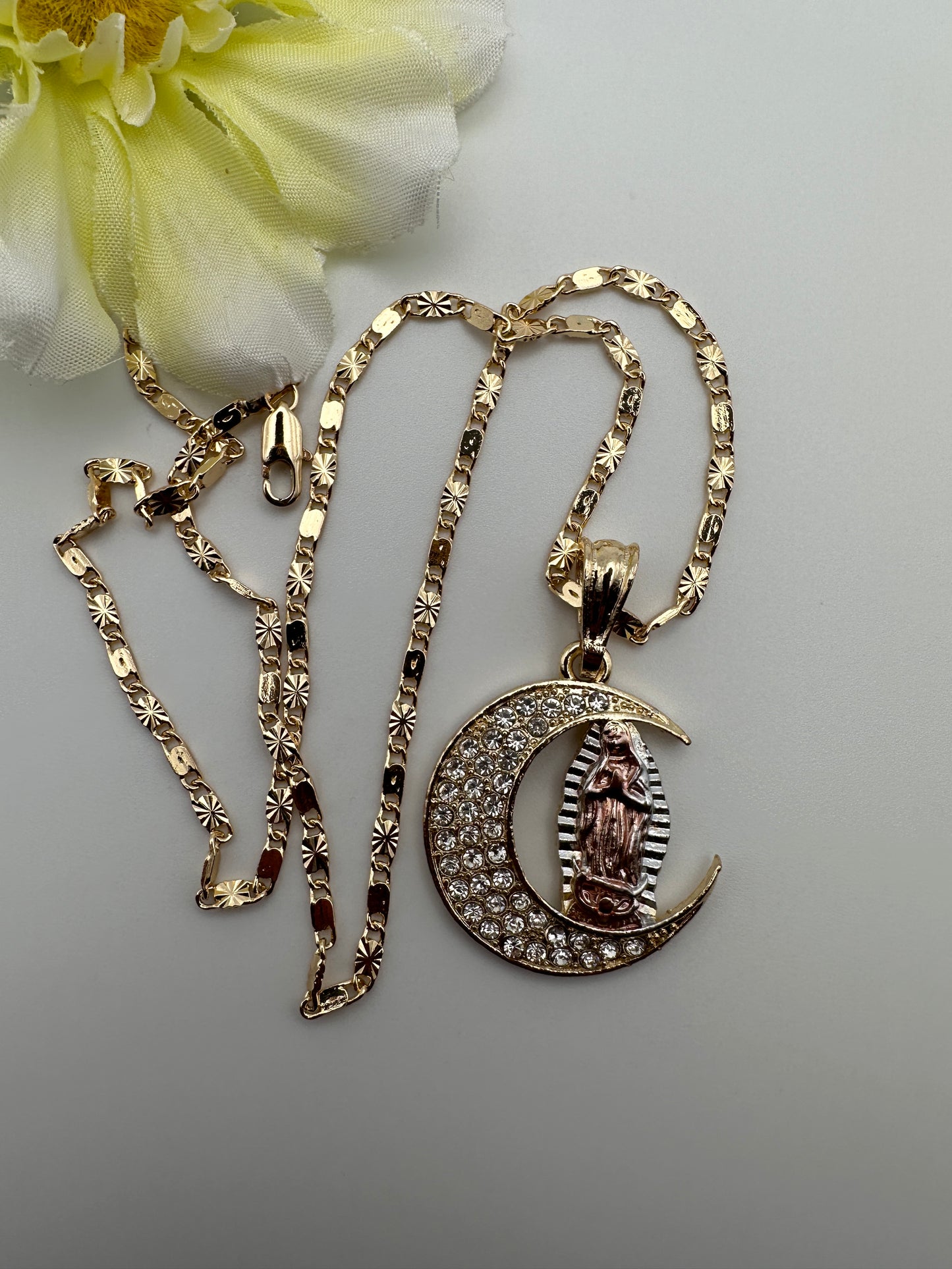 “World” Virgin half Moon Necklace Gold Plated