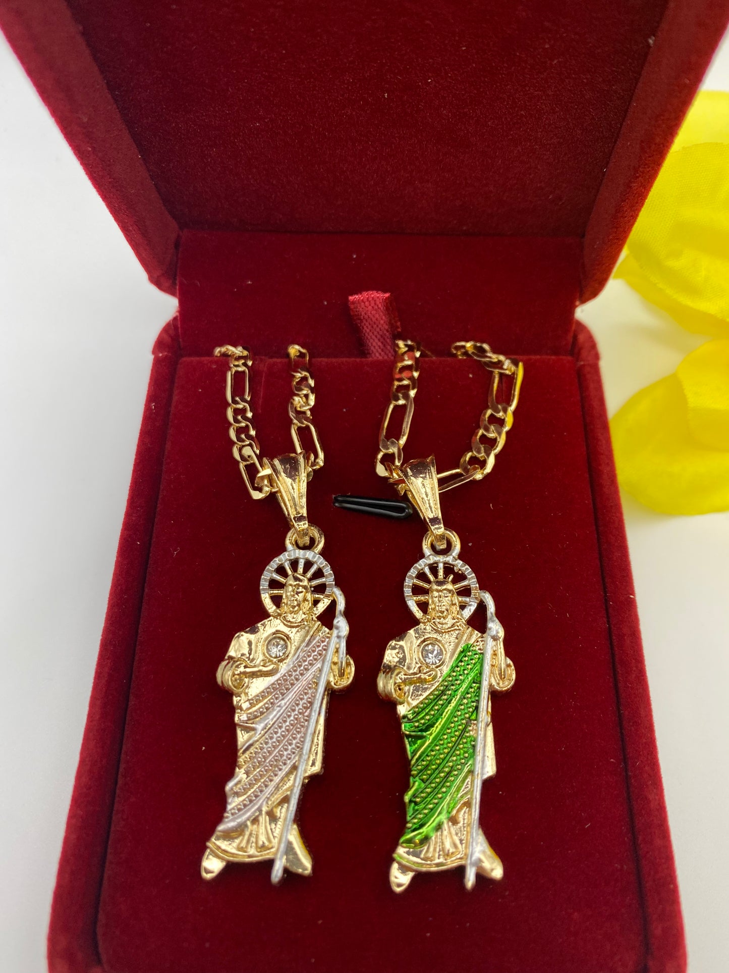 San Judas Tadeo Couples Necklace Set Gold Plated