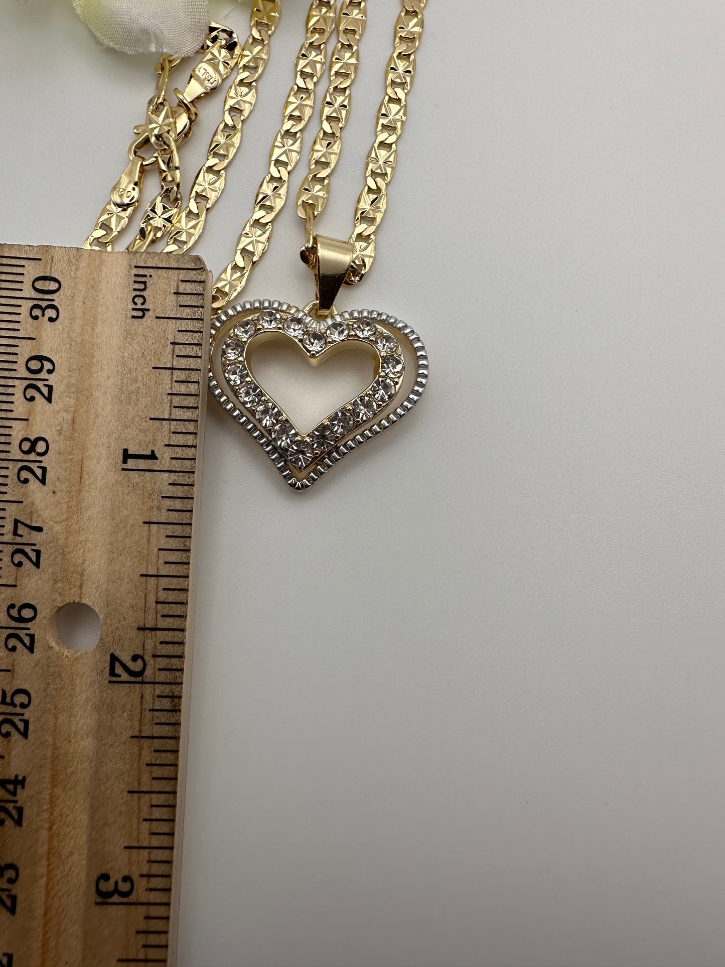 “Snow Heart” Necklace Heart with Clear Stones Gold Plated