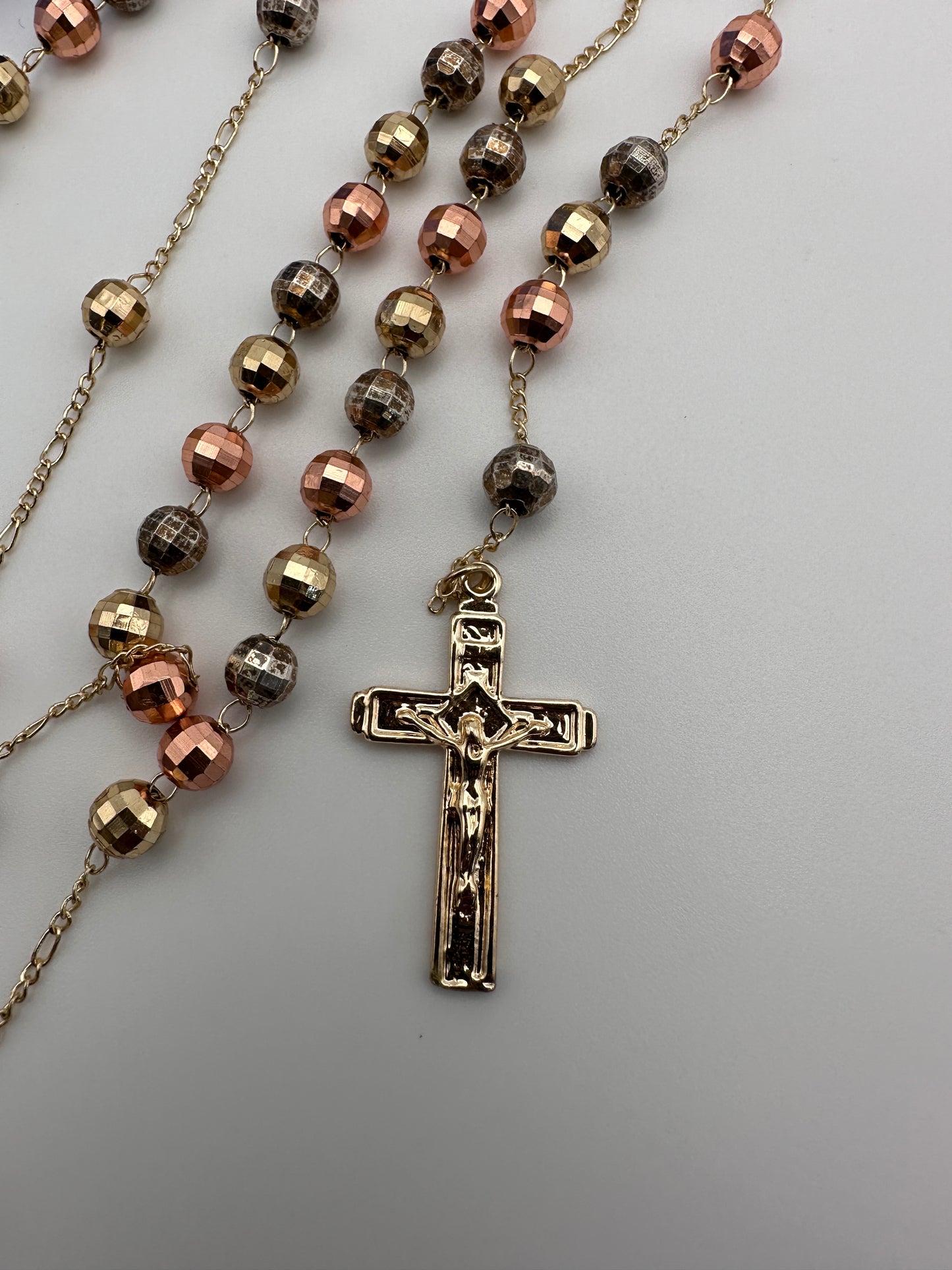 “St Benedict Rosary” Necklace tricolor Gold Plated Rosary