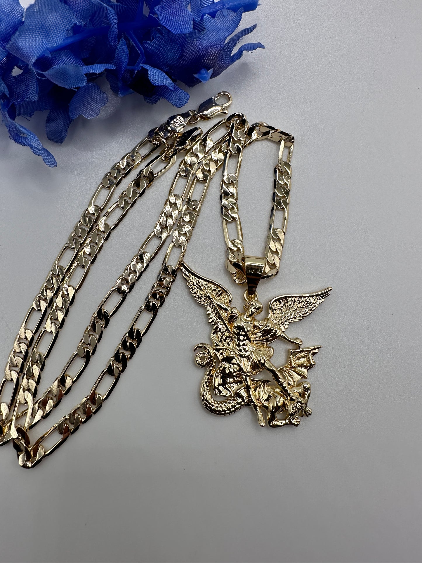 "St Michael " Archangel Necklace 24”. 14k Cadena de San Miguel Arcangel Oro Laminado. Saint Michael