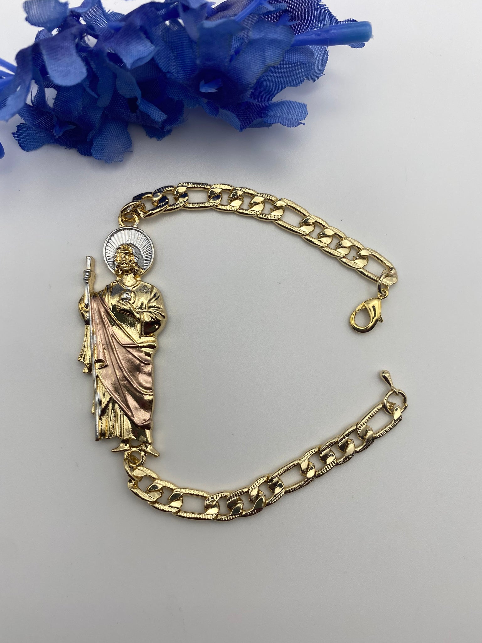 14k St. Jude Bracelet Tri Color Gold Plated. 14k Pulcera San Judas