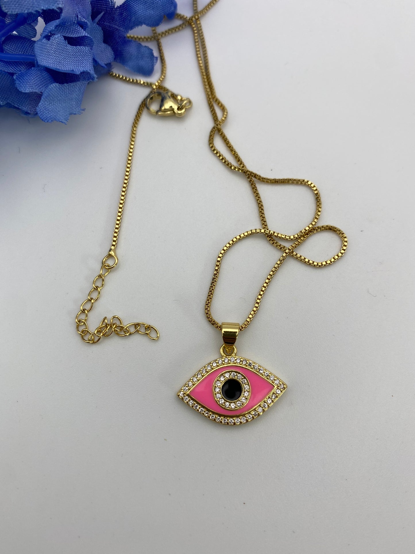 Evil Eye Pink Necklace (small)-14k gold plated