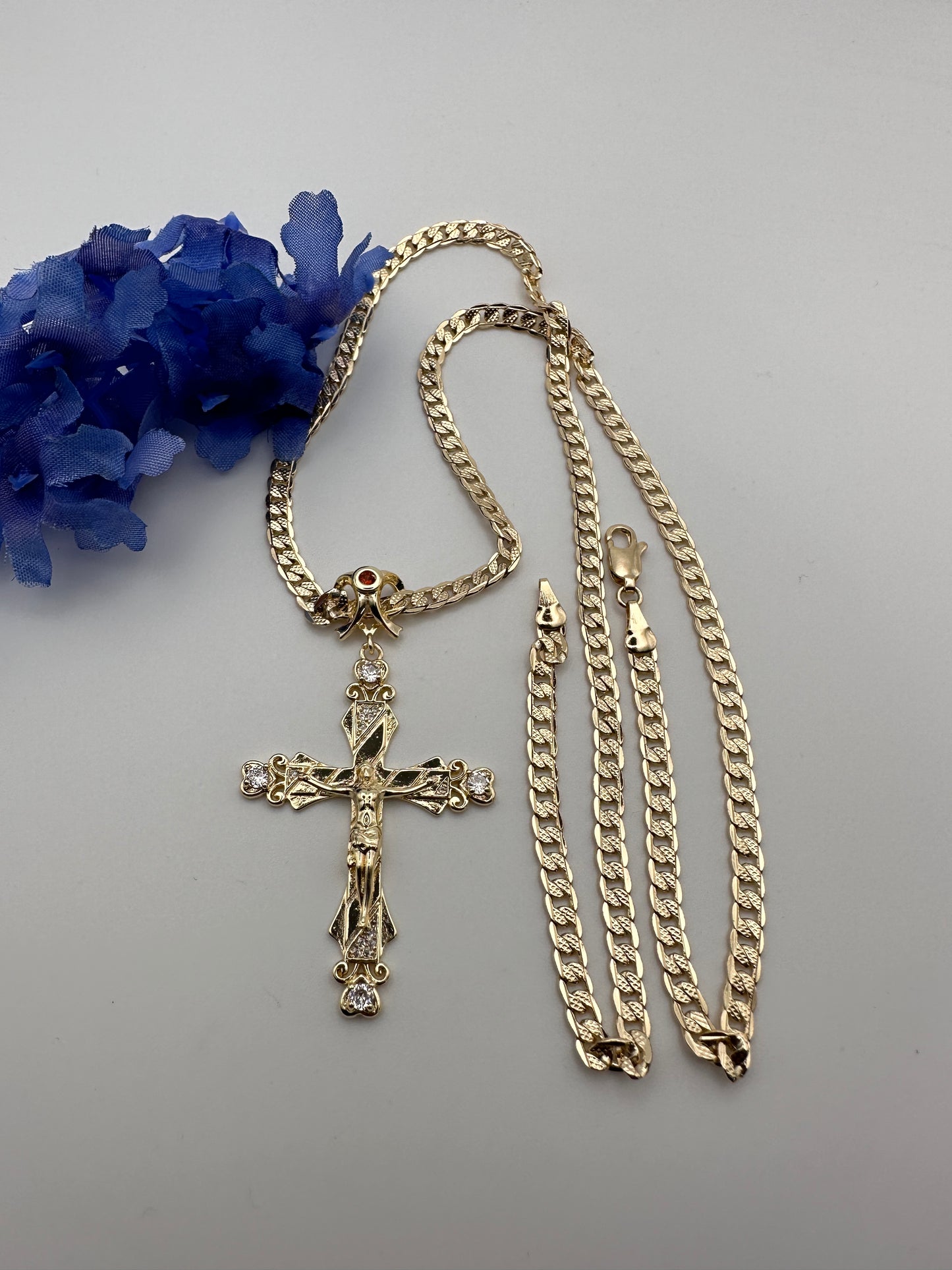 “Holly” Cross Jesus Necklace -Gold Plated